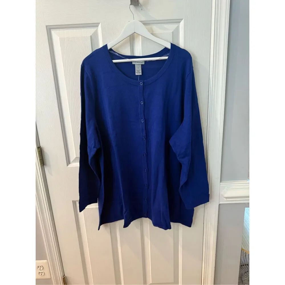 Catherine’s Royal Blue Classic Button Up Cardigan Sweater sz 3X NWT